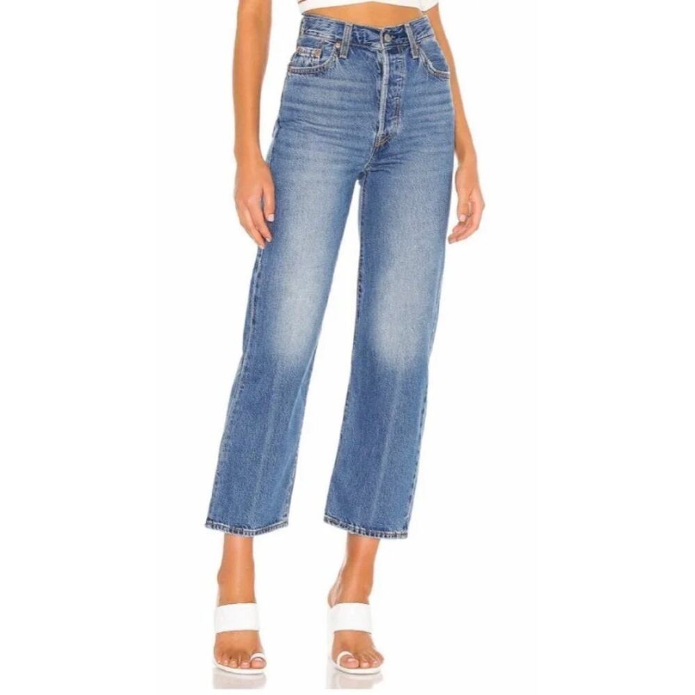 Levi’s Ribcage Straight Ankle Jeans High Rise Button Fly Sz 29 Waist Clean Girl